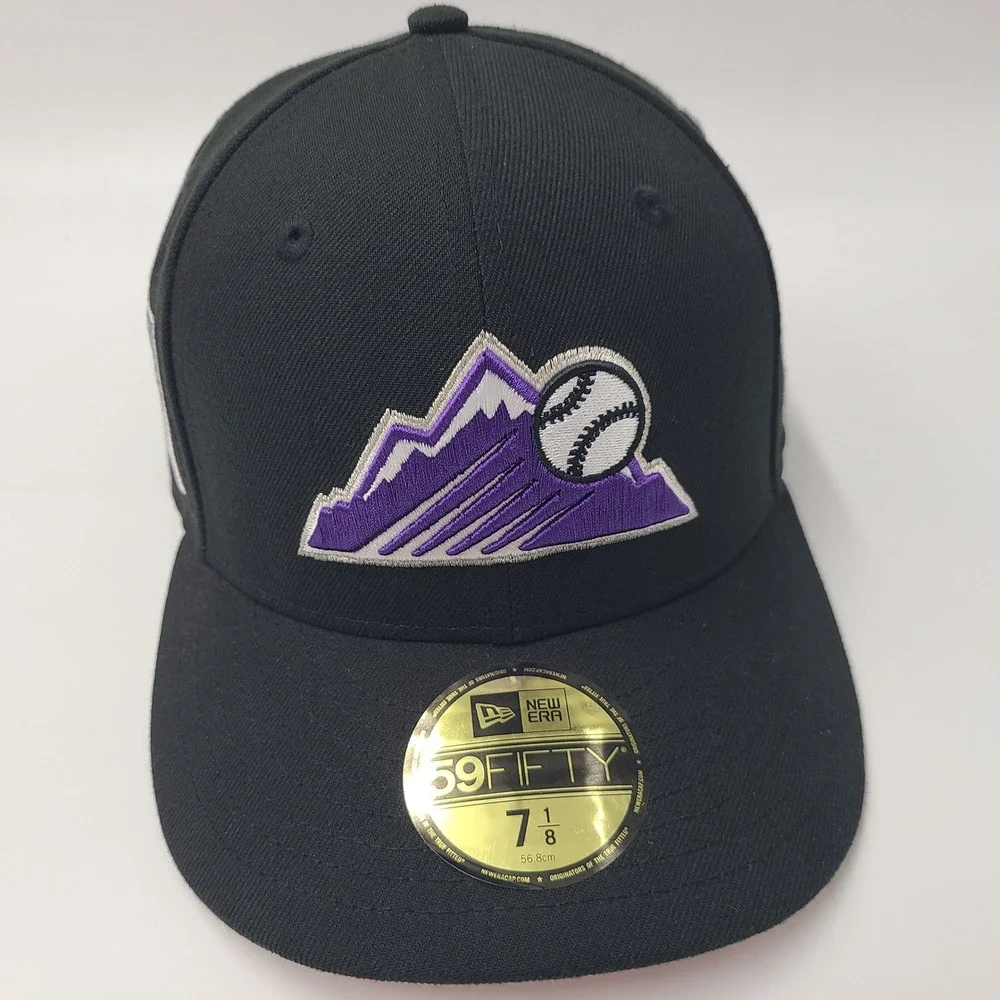 Colorado Rockies Hat Fitted 7 1/8 New Era 59Fifty Black 25th Anniversary Patch‎